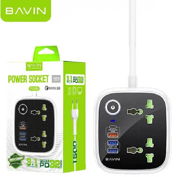 چند راهی برق و شارژر باوین Bavin PC830 دارای 4 پورت