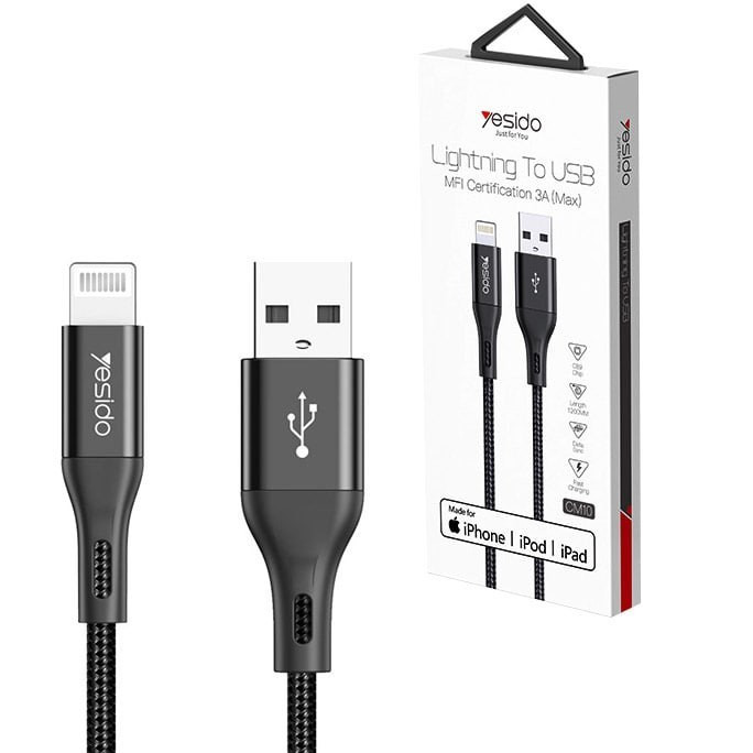 کابل USB به لایتنینگ یسیدو YESIDO CM10 طول 1.2 متر 3 آمپر