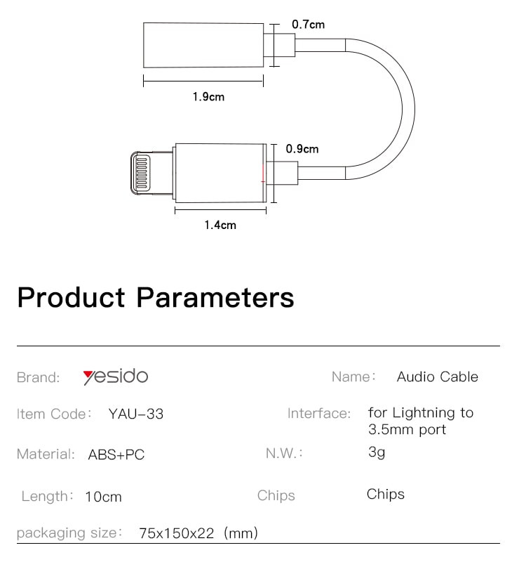 جک اصلی AUX لایتنینگ آیفون یسیدو YESIDO YAU33
