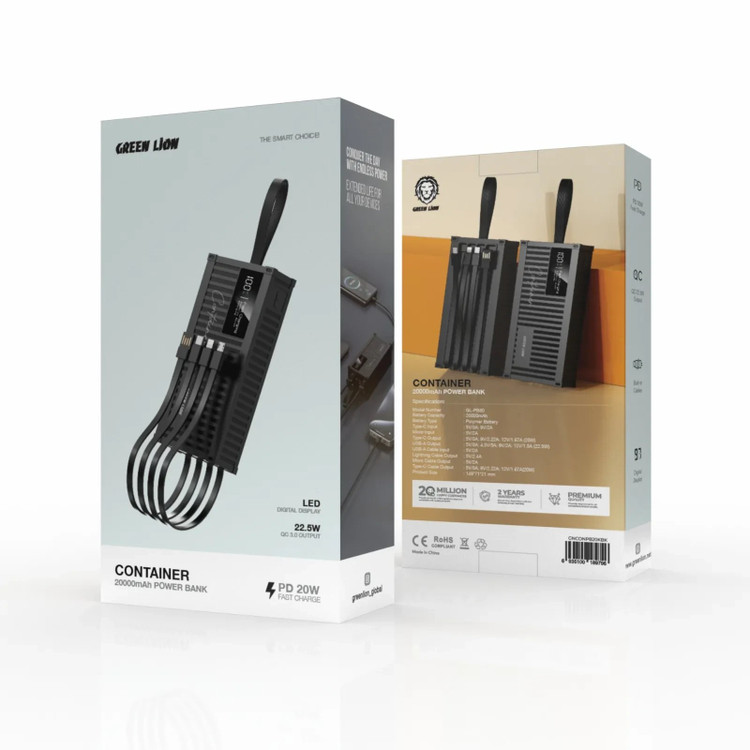 پاوربانک گرین لاین مدل Container ظرفیت 20000 میلی آمپر توان 22.5 وات