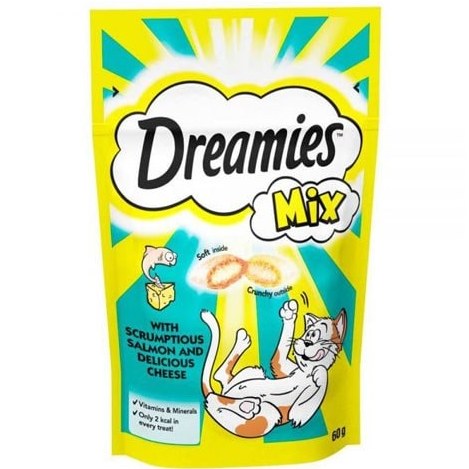 تشویقی گربه دریمیز مدل میکس با طعم سالمون و پنیر وزن 60 گرم